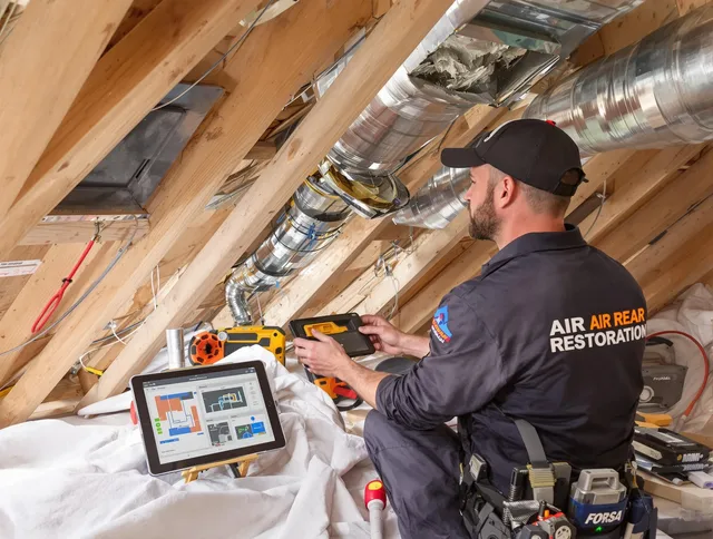 Holliston Air Duct Cleaning technician performing precise duct repair work in Holliston