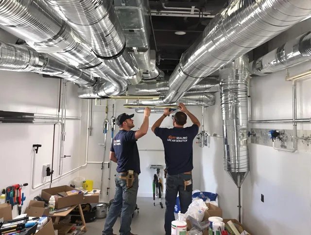 Holliston Air Duct Cleaning technician applying professional duct sealing solutions in Holliston