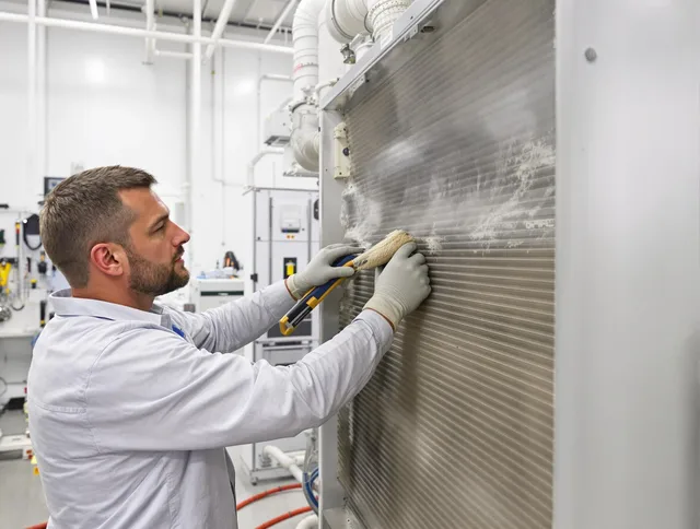 Holliston Air Duct Cleaning technician performing precision commercial coil cleaning at a Holliston business