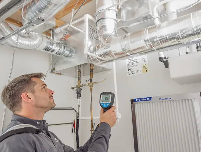 Holliston Air Duct Cleaning expert conducting detailed filter system inspection using diagnostic tools in Holliston