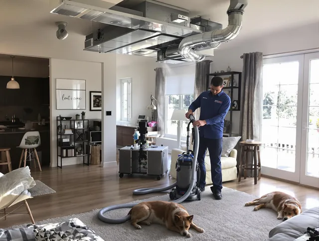 Holliston Air Duct Cleaning technician performing detailed indoor duct cleaning for improved air quality in Holliston
